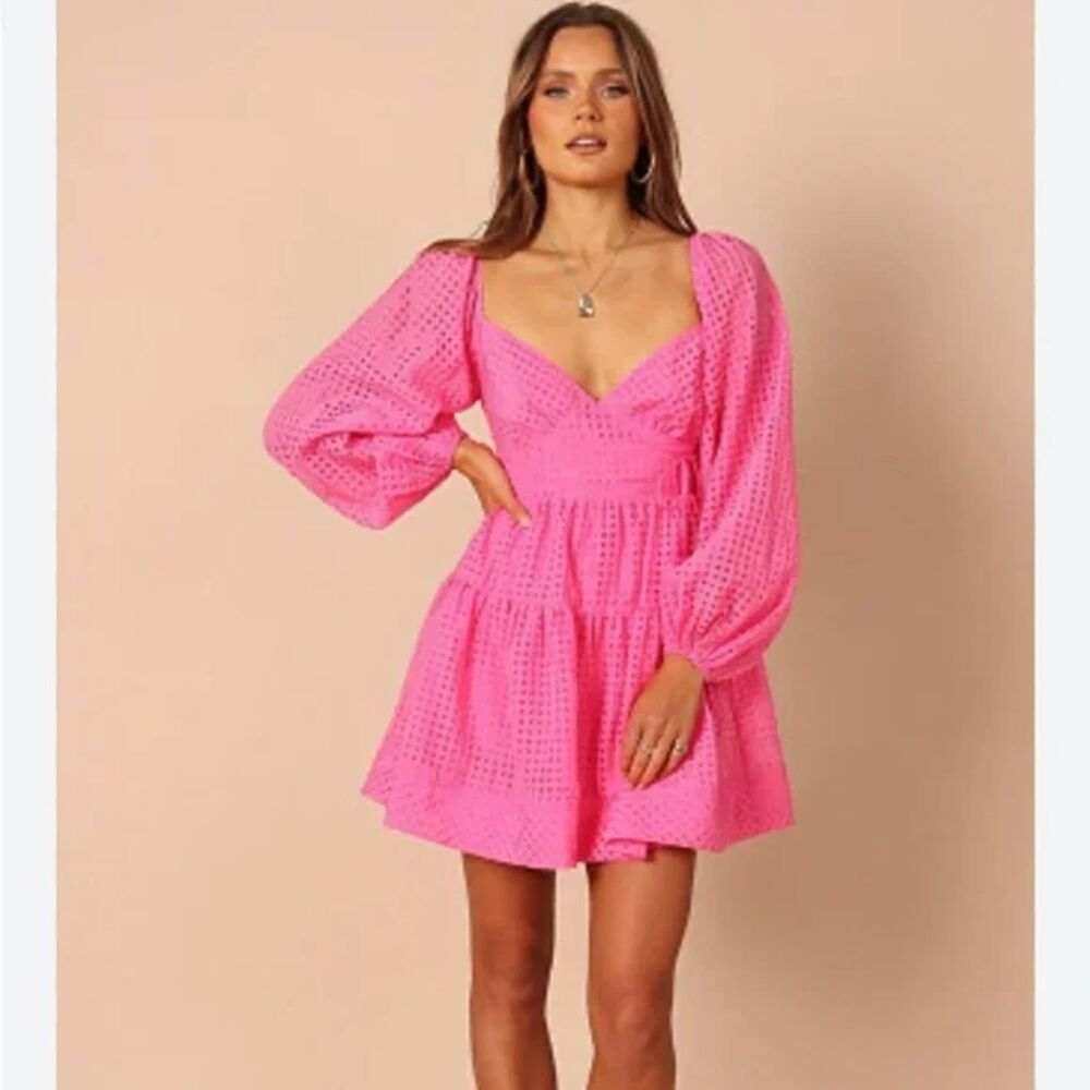 Petal & Pup Augusta Long Sleeve Mini Dress Magenta Pink Size Medium